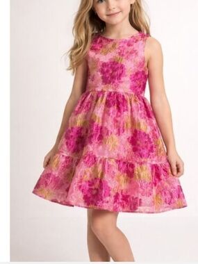 TCEC Girls Pink Floral Jacquard Dress Sleeveless  Size Large